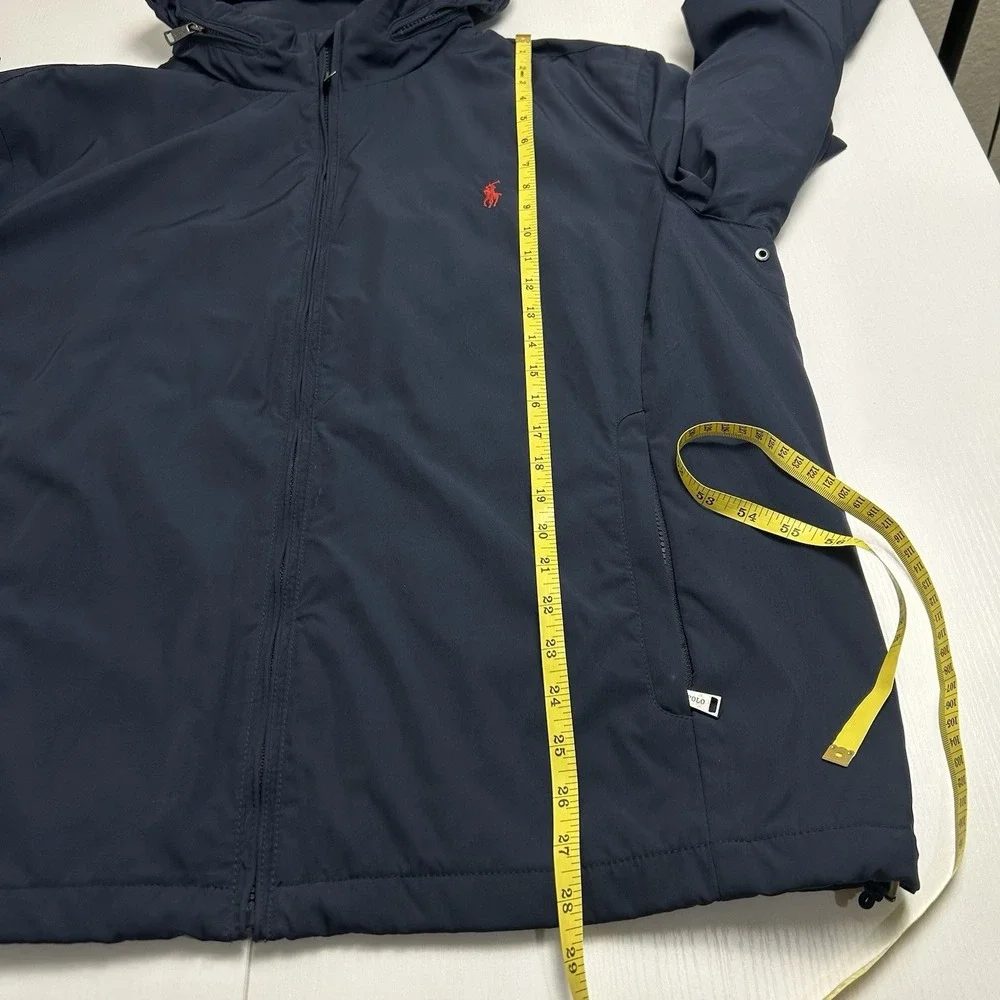 Polo Ralph Lauren Navy Hooded Full Zip Jacket Coat Mens XXL Windbreaker Red Pony